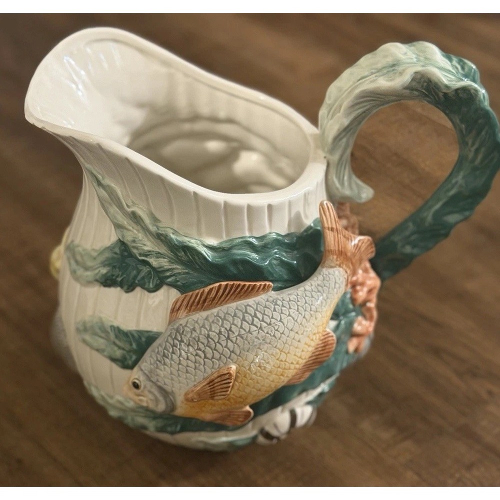 Vintage Fitz and Floyd Fish Market Pitcher 1992 Nautical Seashells Starfish